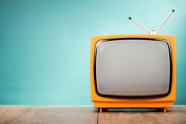 Retro Fernseher in orange mit Receiver