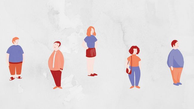 5 gezeichnete Personen in verschiedenen Körperformen