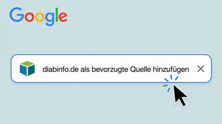 Mauspfeil klickt auf diabinfo.de als bevorzugte Quelle bei Google hinzufügen.